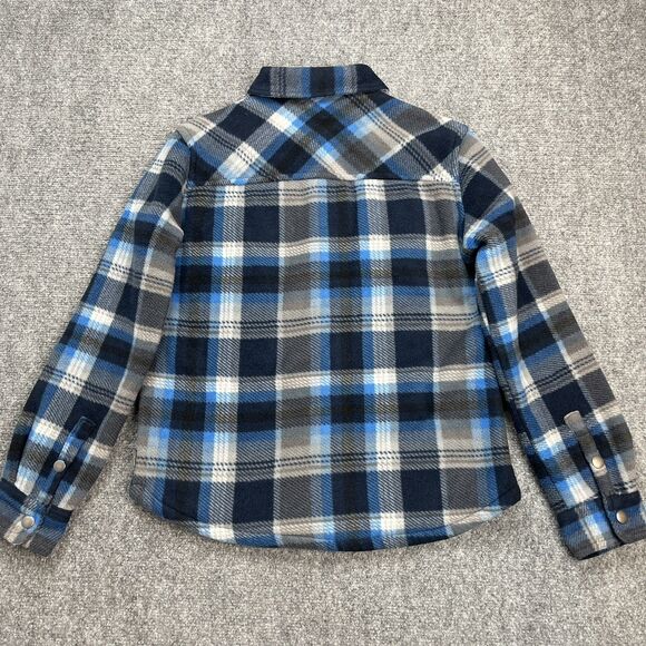 Eddie Bauer Sherpa Lined Flannel Jacket Boys 10-12 Snap Front Blue Plaid Shacket - Picture 3 of 12